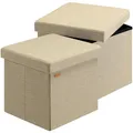 Produktbild: Casaria® Hocker mit Stauraum 2er Set Beige Faltbar Deckel Leinen- Optik Gepolstert 38x38cm Schlafzimmer Wohnzimmer Flur Sitzhocker Fußhocker Polsterhocker