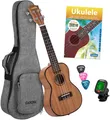 Produktbild: Top Premium Mahagoni Konzert Ukulele Bundle mit Gigbag Tuner 3 Plektren & Schule