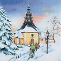 Produktbild: Servietten Napkins 33x33cm Serviettentechnik Seiffener Sunset Seiffener Kirche im Winter