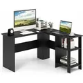Produktbild: Schreibtisch L-Form, Eckschreibtisch mit 2 Kabellöchern & Ablagefächern, Ecktisch, Computertisch, Bürotisch für Zuhause oder Büro, 130 x 130 x 74 cm