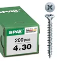 Produktbild: SPAX Universalschraube, 4,0 x 30 mm, 200 Stück, Kreuzschlitz Z2, Senkkopf, Vollgewinde, 4CUT, WIROX A3J, 1081010400303