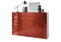 Produktbild: Vladon Highboard Aron (Anrichte, mit 4 Türen und 2 Schubladen), Weiß matt/Bordeaux Hochglanz (166,5 x 106,5 x 35 cm)