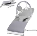 Produktbild: VEVOR Babywippe, klappbarer Wippensitz für Babys von 0–9 Monaten, Wippenstuhl für Neugeborene mit 2 Liegewinkeln und drehbarer Spielzeugstange, tragbare Babywippe mit Reisetasche für drinnen und draußen, Hellgrau