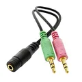 Produktbild: deleyCON 20cm Headset PC Laptop Adapter Audio Klinken Y Adapter Kabel Stereo - 1x 3,5mm Buchse CTIA 4 Polig TRRS auf 2x 3,5mm Stecker - Smartphone Headset an PC oder Laptop