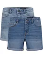 Produktbild: NOISY MAY Jeans Shorts Damen High Waist BeLucky 2er Pack Kurze Hose Bermuda Shorts Hotpants Sommer Basic Denim Stretch Blau Schwarz XL, Größe:XL, Farbe:Light Blue & Medium Blue (27028348)