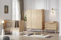 Produktbild: QMM Babyzimmer Kinderzimmer Vienna komplett Set B Kleiderschrank 3-türig Kommode Wickelaufsatz Bett (Eiche)