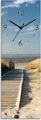 Produktbild: ARTland Glas Wanduhr Funkuhr - schwarzer Zeiger Nordseestrand auf Langeoog - Steg Größe: 20x60 cm
