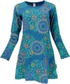 Produktbild: GURU SHOP Besticktes Boho Chic Minikleid, Tunika mit Farbenfrohen Blüten - Petrol, Damen, Size:XL