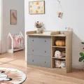 Produktbild: [en.casa] Wickelkommode Beldinupp Wickeltisch mit 3 Schubladen und 3 Regalfächern 93 x 110 x 55 cm Kommode mit abnehmbarer Wickelauflage Eicheoptik/Grau