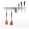 Produktbild: CHEFGASTRO Magnetleiste Magnetische Messerleiste Messerhalter Aus Stahl 4x40x1,6cm Mit 3 Silbernen Haken Silber Extra Stark