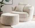 Produktbild: Furn.Design Loveseat Comfy (Love Seat in Cord Wollweiß, 360° drehbar), inklusive Hocker