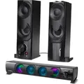 Produktbild: 2 in 1 2.0 PC-Lautsprecher mit Soundbar Funktion RGB-Hintergrundbeleuchtung Stereo-Lautsprecher 2x3W RMS AUX 3,5 mm USB-Stromversorgung - Schwarz