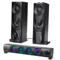 Produktbild: Audiocore AC955 2 in 1 2.0 PC-Lautsprecher mit Soundbar Funktion RGB-Hintergrundbeleuchtung Stereo-Lautsprecher 2x3W RMS AUX 3,5 mm USB-Stromversorgung