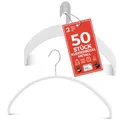 Produktbild: MAWA Kleiderbügel, Set mit 50 hochwertigen, platzsparenden, rutschfesten Kleiderbügeln, ideal für T-Shirts und Pullover, mit 360° drehbarem Haken und Rutschfester Beschichtung, 40 cm, Weiß