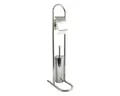 Produktbild: Toilettenpapierhalter WC Standgarnitur 2in1 Edelstahl, Kombiniertes Badezimmer Standelement aus Toilettenbürste und Rollenhalter, herausnehmbarer Innenbehälter, Hygieneabdeckung, rostfreier Edelstahl, silber glänzend, 30x16,5x80 cm