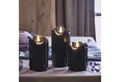 Produktbild: Lights4fun LED-Kerze 3er Set TruGlow® LED Stumpenkerzen Echtwachs schwarz mit Wachstropfen