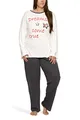 Produktbild: Moonline Damen Schlafanzug in großen Größen (Übergröße XL - 4XL) mit Motivdruck 'Dreams Come True Plus, Farbe:Offwhite, Größe:56-58