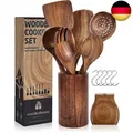 Produktbild: Holz Kochbesteck-Set mit Halter, Pfannenwender Kochlöffel Schöpfkelle N