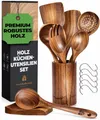 Produktbild: Holz Kochbesteck-Set mit Halter Pfannenwender Kochlöffel Schöpfkelle Nudelheb...