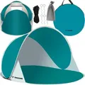Produktbild: Strandmuschel Pop Up 190x120x86 cm Wind- und UV-Schutz Wurfzelt Kleines Pakcmaß Leicht Baby Kinder Erwachsene Blau-Grau 23856