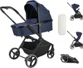 Produktbild: Booboo Jazzi Kinderwagen, 2 in 1 Kombikinderwagen mit Sportwagen + Babywanne, ab Geburt bis 22 kg, leicht, kompakt, große Räder - Navy
