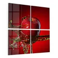 Produktbild: DEQORI Glasbilder Acrylglas | Motiv Flüssigkeit trifft Apfel | quadratisch 4-teilig 100x100 cm | große XXL Deko | Wandbilder für Wohnzimmer, Schlafzimmer, Flur & Küche | moderne Wanddeko