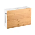 Produktbild: Kabelmanagement-Box mit magnetischem Bambus-Deckel und Kabelbindern- Elegante, langlebige Kabel-Organisationsbox zum Verstecken von Kabel und Steckdosenleisten- Wandmontierbare Kabelbox - Weiss