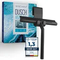 Produktbild: WISCHMA Duschabzieher aus Silikon, schwarz – Abzieher für Dusche mit Halterung ohne Bohren, Edelstahl-Kern, Glasabzieher streifenfrei für Glas, Spiegel und Fliesen
