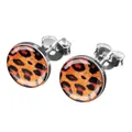 Produktbild: viva-adorno 1 Paar Damen Ohrstecker Ohrringe rund Edelstahl Schwarz Leo Leopard Z299, orange