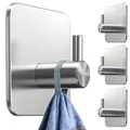 Produktbild: 4smile Handtuchhalter ohne Bohren, 4er Set - Edelstahl Klebehaken als Handtuchhaken, wasserdichte Haken selbstklebend - Rostfreie Badezimmer Handtuchhalter, Haken für Bad und Küche
