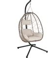 Produktbild: Juskys Hängesessel Aria mit Kissen - höhenverstellbar & faltbar - Polyrattan Hängeschaukel Outdoor & Indoor - Korbhängesessel bis 130kg Beige