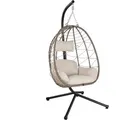 Produktbild: Juskys Hängesessel Aria mit Kissen - höhenverstellbar & faltbar - Polyrattan Hängeschaukel Outdoor & - Akzeptabel - Schwarz/Beige