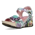 Produktbild: Laura Vita Damen Sandalette Leder mit Blumenmuster und Keilabsatz Barry 36, Größe:39 EU, Farbe:Violett