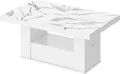 Produktbild: Design Couchtisch Tisch HM-111 Marmor Natur - Weiß Hochglanz Schublade höhenverstellbar ausziehbar Esstisch