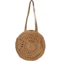 Produktbild: styleBREAKER Damen Runde Schultertasche aus geflochtenem Papierstroh, Henkeltasche, Reißverschluss, Boho Style 02012383 - Braun