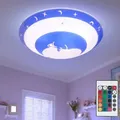 Produktbild: Etc-shop - Deckenleuchte Kinderzimmer Glas Kinder Schlafzimmerleuchte Sterne Kinderleuchte Deckenlampe Mond blau, Farbwechsel dimmbar, 1x led 3,5W