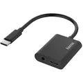 Produktbild: Hama 2in1 - USB-C zu Kopfhöreranschluss / Ladeadapter - USB-C männlich bis Stereo Mini-Klinkenstecker, USB-C weiblich - Schwarz - USB-Stromversorgun