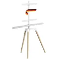 Produktbild: SCHWAIGER 658200 TV Ständer Staffelei Holz Bodenstativ Halterung für Flachbildschirme bis 65 Zoll max. 35kg mit Soundbarhalter weiß/Eiche echtes Holz Luxus Premium