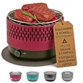Produktbild: SOUK ONE Tischgrill mit Aktivbelüftung, Holzkohlegrill Grill mit Lüfter, Campinggrill BBQ Outdoor (Rot)