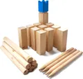 Produktbild: Ocean 5 Kubb - Original Wikinger Spiel | Premium Holzspiel im Stoffbeutel mit massiven Figuren | Schwedenschach Holz Outdoor Spiel Wurf Schach Spiele | Kubb Spiel für Kinder und Erwachsene | - Blaue Krone
