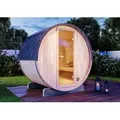 Produktbild: FinnTherm Fass-Sauna Mini XS, 194 x 160 x 194 cm Gartensauna, Outdoor Sauna mit 42 mm Wandstärke, inkl. Montagematerial, Glastür aus Sicherheitsg... - Naturbelassen