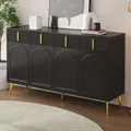 Produktbild: Merax Sideboard Schwarz mit Goldgriffen, Kommode mit 4 Türen und 4 Schubladen, Anrichte aus MDF, Türkommode mit verstellbaren Einlegeböden, Schwarz