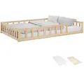 Produktbild: Homestyle4u Kinderbett Natur mit Rausfallschutz 120x200 cm Bodenbett Lattenrost Matratze 3027