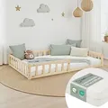 Produktbild: Homestyle4u Kinderbett 120x200 mit Rausfallschutz Natur Bodenbett Montessori Bett mit Lattenrost Matratze mit ® Standard 100 - Naturbelassen