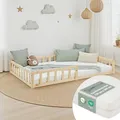 Produktbild: Homestyle4u Bodenbett 120x200 Natur Montessori Kinder Holzbett Kinderbett mit Rausfallschutz Matratze Lattenrost