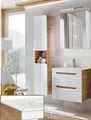 Produktbild: Badezimmer Waschplatz Set inkl. 61 cm Keramikwaschtisch LUTON-56 Hochglanz weiß mit Wotan Eiche Nb., B/H/T ca. 110/200/46 cm