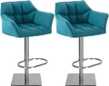 Produktbild: CLP 2er Set Barhocker Damaso Stoff drehbar und höhenverstellbar,türkis edelstahl