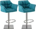 Produktbild: CLP 2er Set Barhocker Damaso Stoffbezug I Gepolsterte Barstühle höhenverstellbar und drehbar I Tresenstühle mit Rückenlehne, Farbe:türkis, Gestell Farbe:Edelstahl