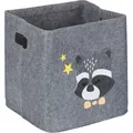 Produktbild: Relaxdays Aufbewahrungsbox Waschbär, Stoffbox für Kinder, aus Filz, faltbar, Spielzeugbox, HxBxT: 33 x 33 x 33 cm, grau