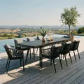 Produktbild: Gartenmöbel Set SUNNY mit ausziehbarem Esstisch und 8 Stühlen, Esstisch Gestell aus Alu in schwarz, Seilbespannung der Stühle in grau, Essgruppe inkl. Sitzkissen, Terassenmöbel